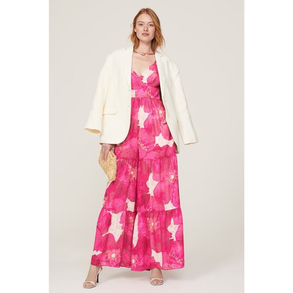 Slate & Willow Pink Floral Sleeveless Wide Leg V-Neck Jumpsuit Size 4 - Picture 1 of 16